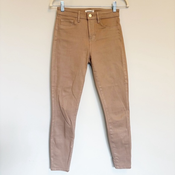 L’Agence Margot Skinny High Rise Coated Denim Jeans Cappuccino Brown Size 26 - Picture 2 of 10